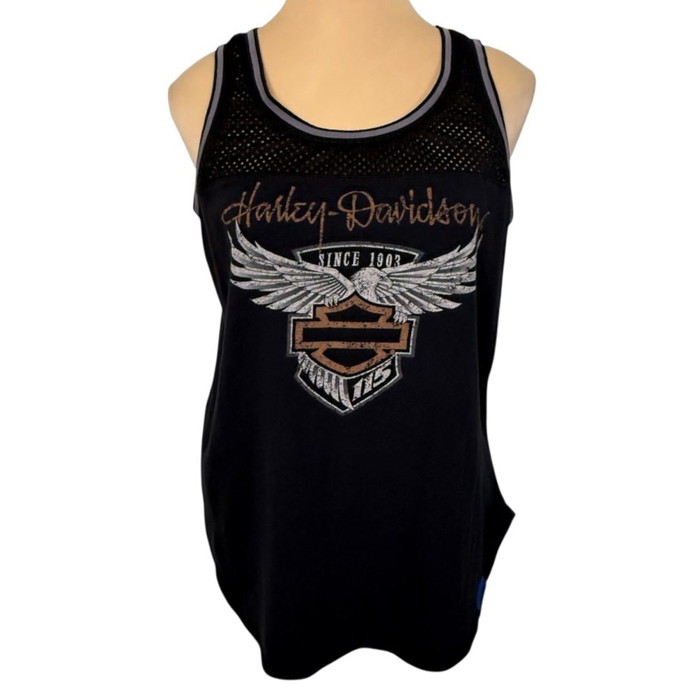 Harley-Davidson Black Mesh Tank Top Winged Logo Graphic Biker Style